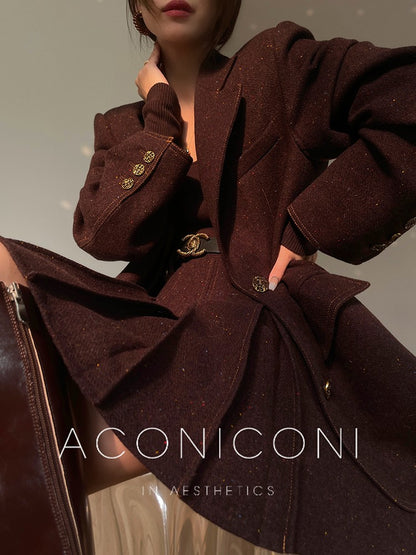 Aconiconi | Maillard Girl's French Temperament Blazer Pleated Skirt Suit