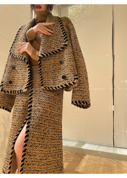 Aconiconi｜Coco Caramel Wool Tweed Skirt Suit