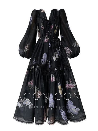 Aconiconi｜Daisy Dream Lace Summer Long Sleeve Long Dress