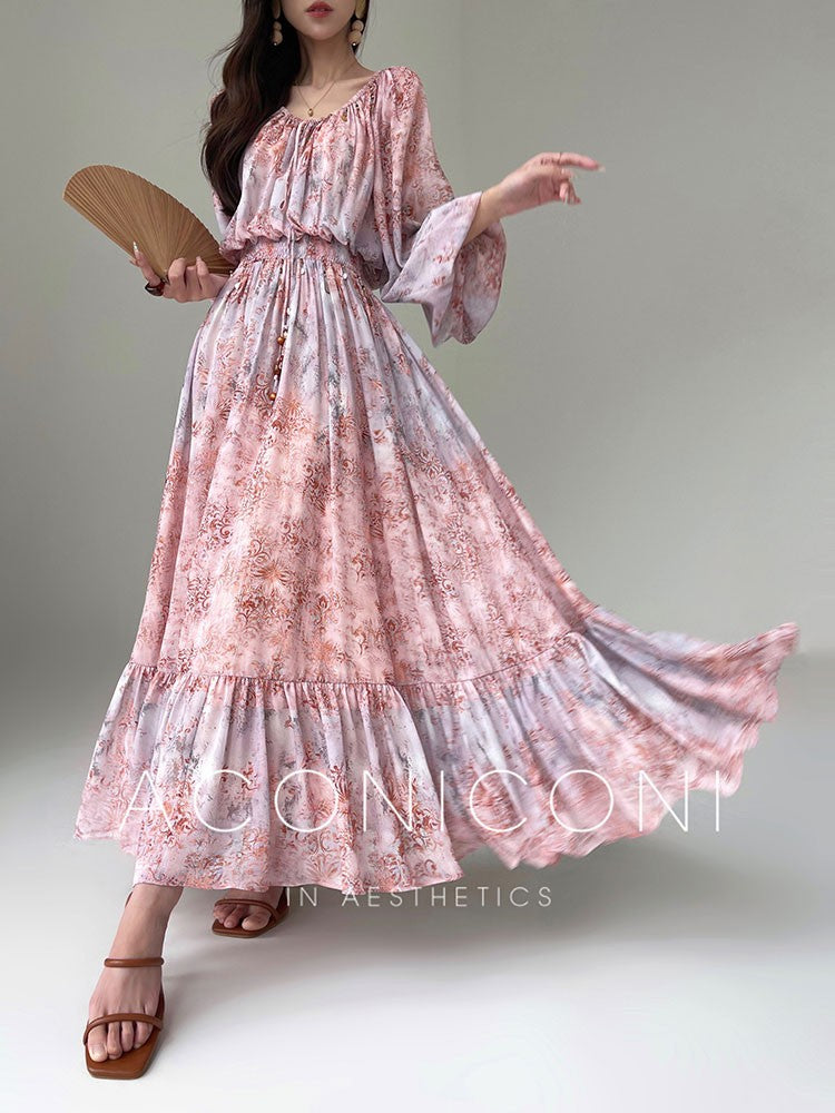 Aconiconi｜Bohemian Holiday Chiffon Beaded Dress