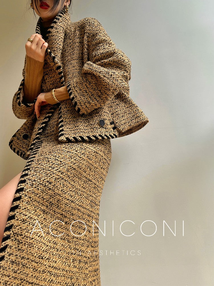 Aconiconi｜Coco Caramel Wool Tweed Skirt Suit