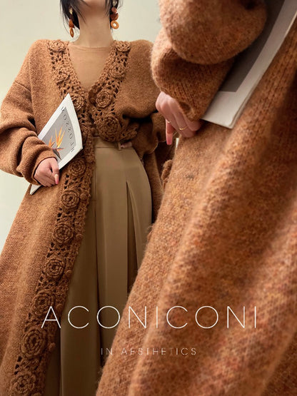 Aconiconi｜Camellia Hollow Flower Wool Knit Cardigan