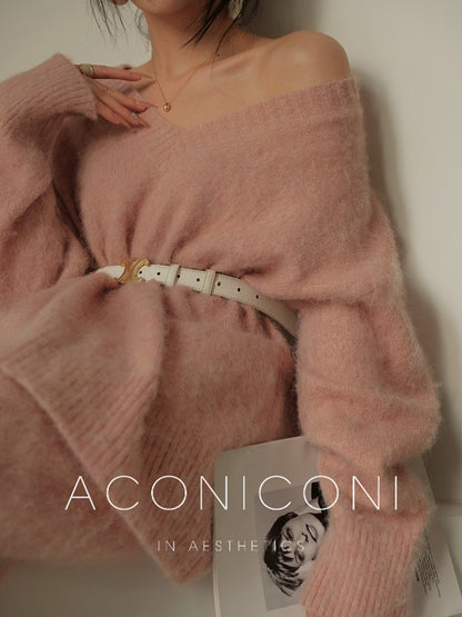 Aconiconi｜North Island girl's loose V-neck wool sweater set