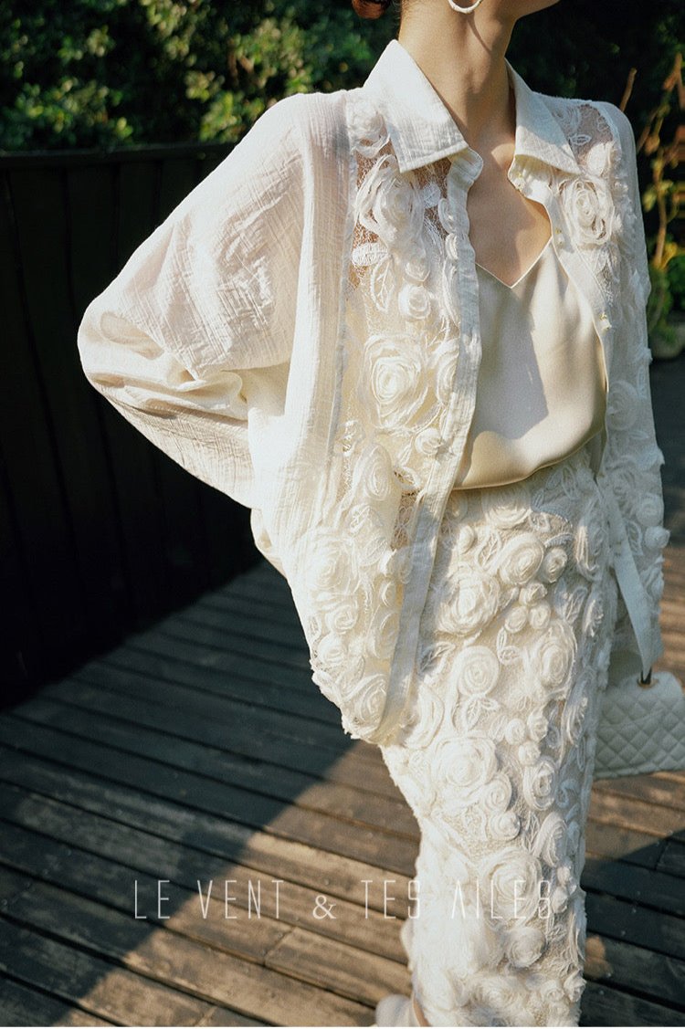 LE VENT&TES AILES | Velvet Blossom White Floral Suit