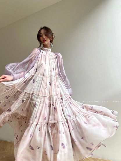 Aconiconi | Wisteria Purple Flower Loose Romantic Long Dress