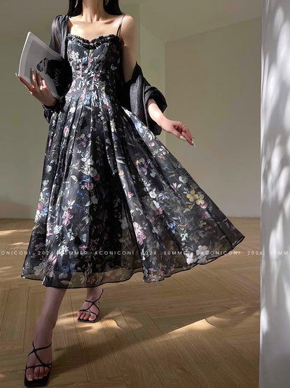 Aconiconi｜Black Forest Long Floral Dress