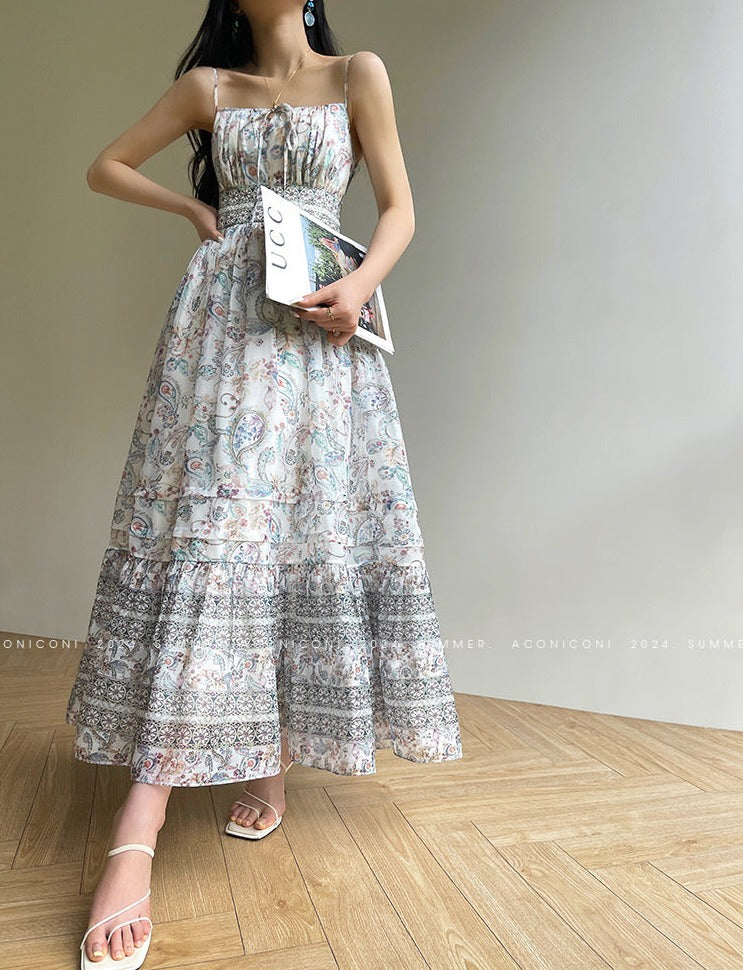 Aconiconi｜Eden Floating Retro Floral Bohemian Dress