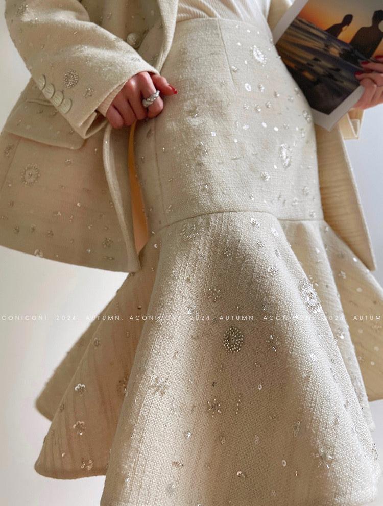 Aconiconi｜ Sand Star Wool Retro Tweed Skirt Suit