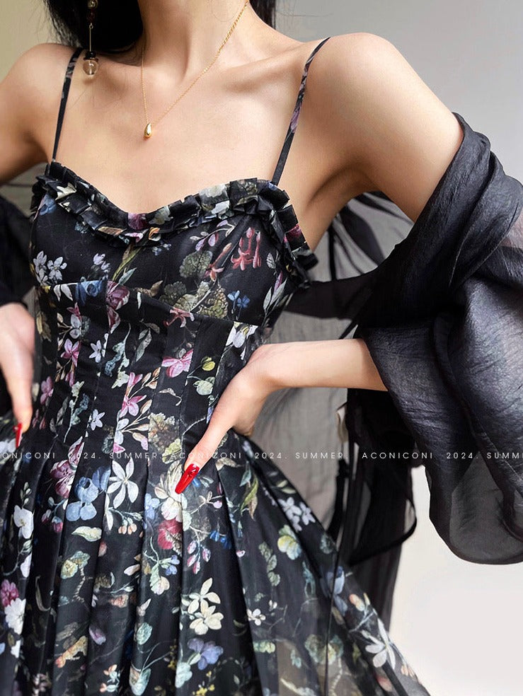 Aconiconi｜Black Forest Long Floral Dress