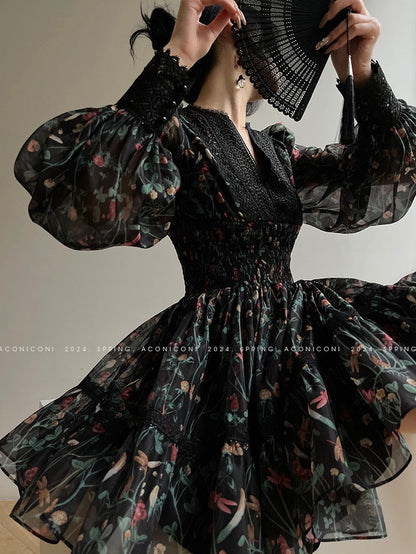 Aconiconi | Nighttime Rose French Retro Dress