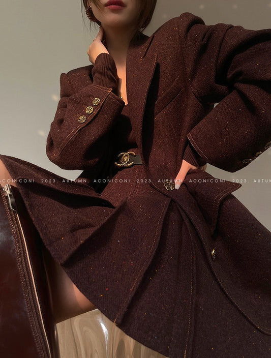 Aconiconi | Maillard Girl's French Temperament Blazer Pleated Skirt Suit