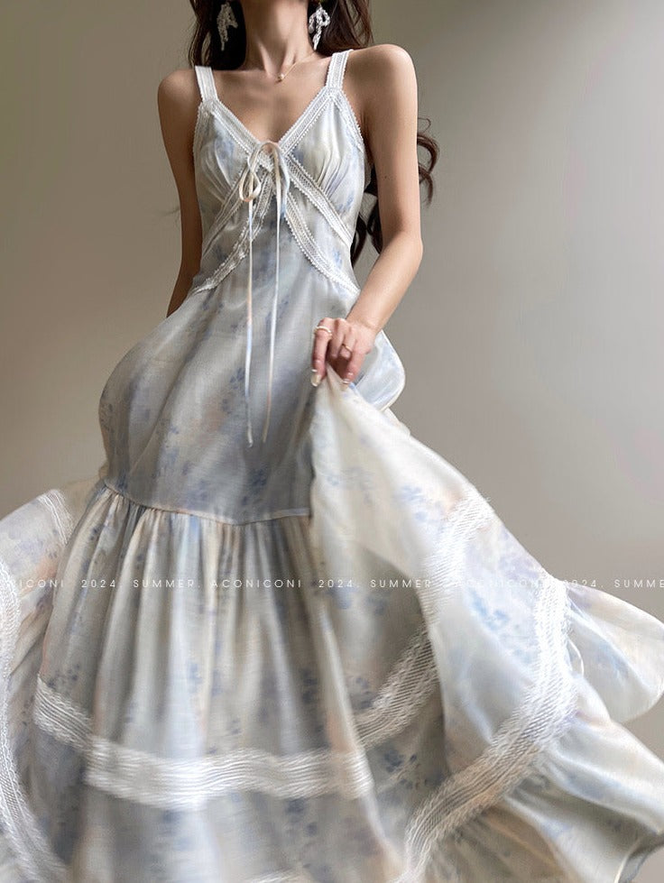 Aconiconi｜Bluebell Iris French Lace Suspender Dress