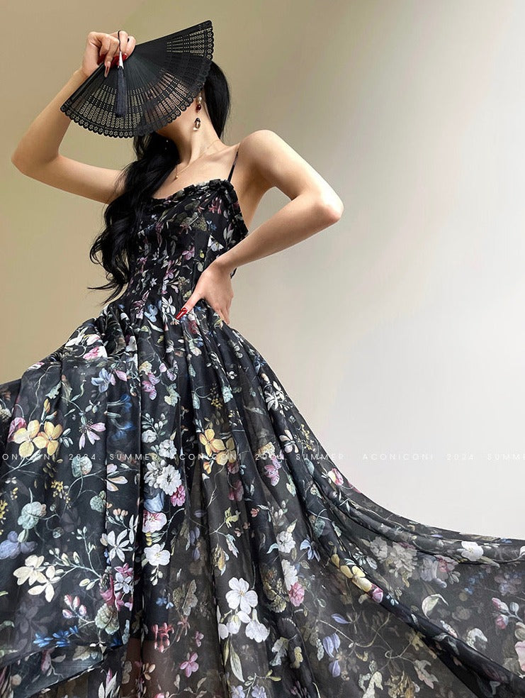 Aconiconi｜Black Forest Long Floral Dress