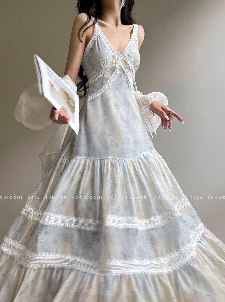 Aconiconi｜Bluebell Iris French Lace Suspender Dress