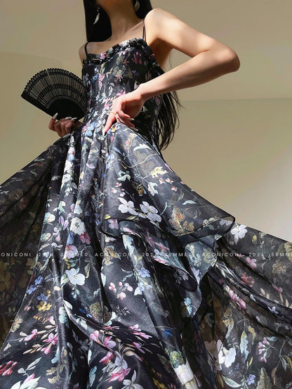 Aconiconi｜Black Forest Long Floral Dress