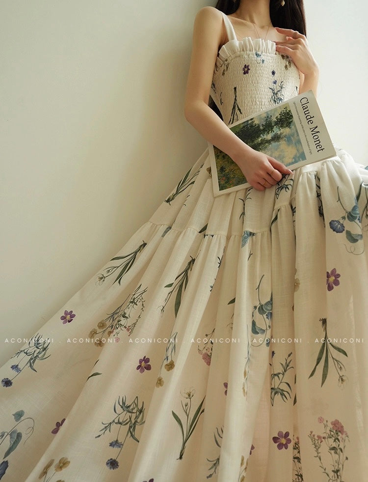 Aconiconi | Ivory Meadow Floral Long Dress