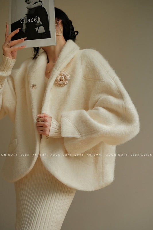 Aconiconi | Whispering Snow Angel Winter Short Wool Coat