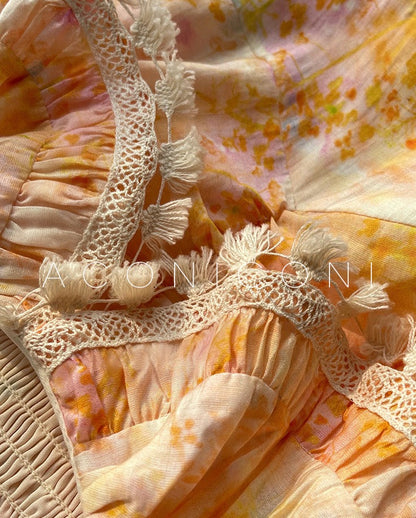 Aconiconi｜Primrose Sweet Orange Floral Lace Dress