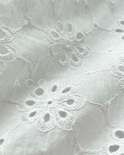 Aconiconi｜Anne Forest French dress pure cotton V-neck lace dress