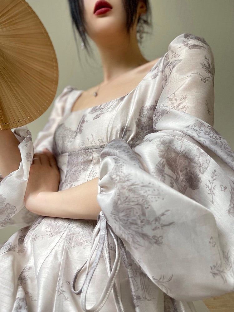 Aconiconi｜Summer Shadows Long-Sleeved Square Collar Dress