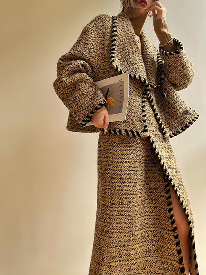 Aconiconi｜Coco Caramel Wool Tweed Skirt Suit